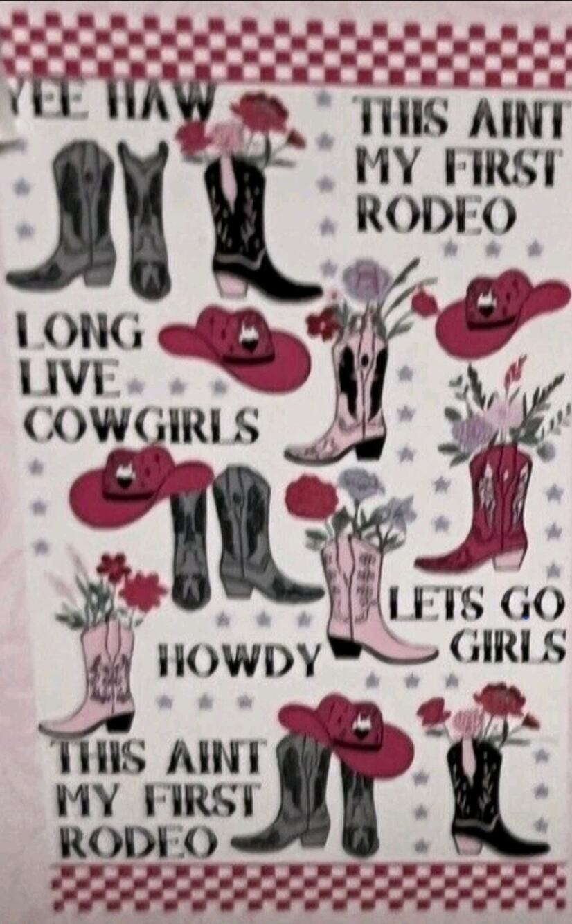 KASSAFINA RODEO COWGIRLS PINK & RED BOOTS & HATS Hand Towel NWT